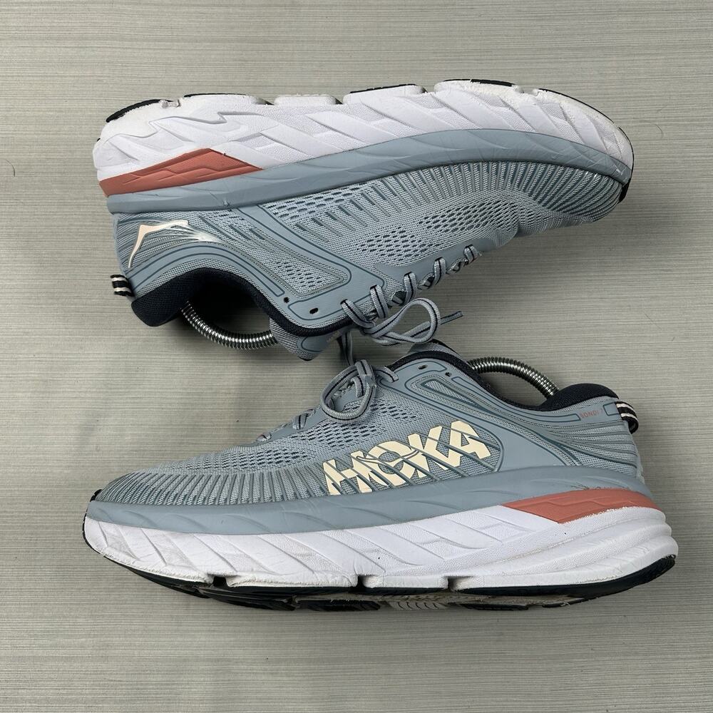 Hoka One One Bondi 7 Womens Size 10 Blue Running Shoes Gym Sneakers 1110519 BFOB